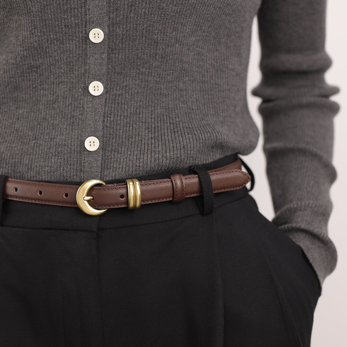 Women's Slim Leather Belt with Pin Buckle
