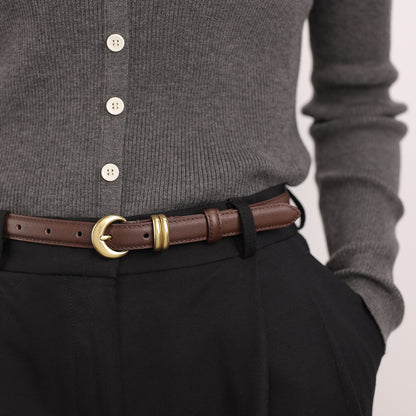 Women's Slim Leather Belt with Pin Buckle