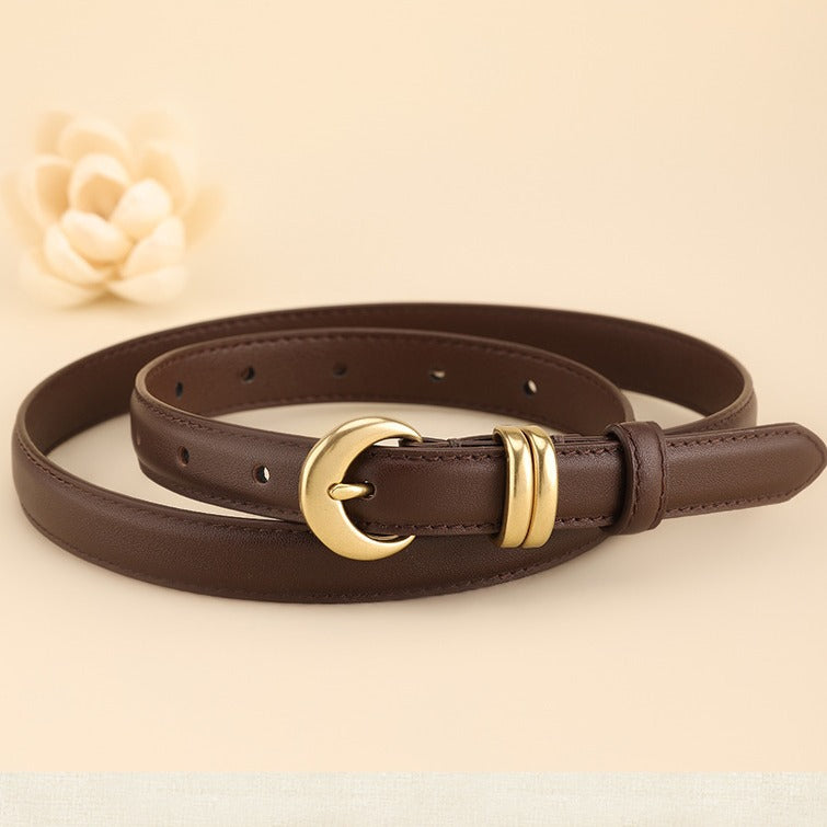 Women's Slim Leather Belt with Pin Buckle