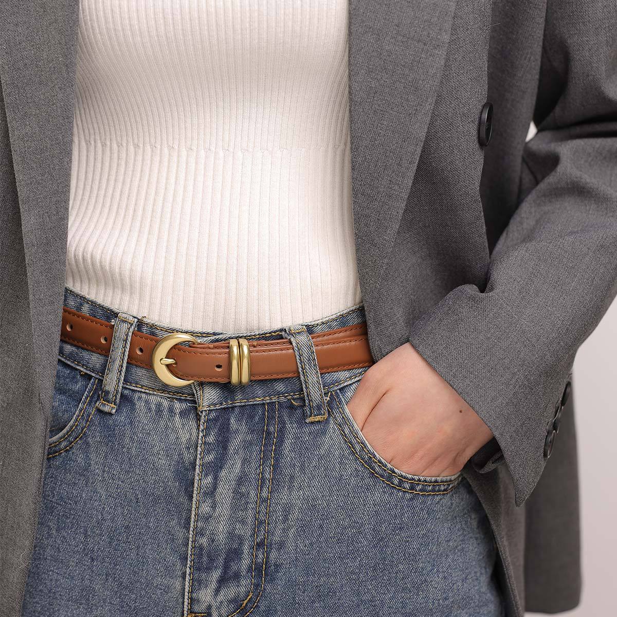 Women's Slim Leather Belt with Pin Buckle