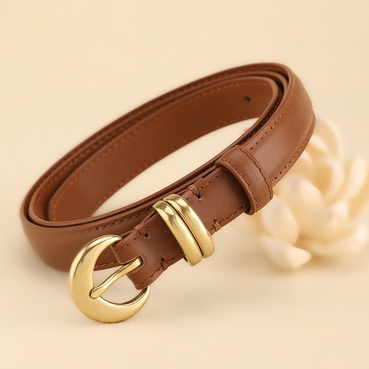 Women's Slim Leather Belt with Pin Buckle