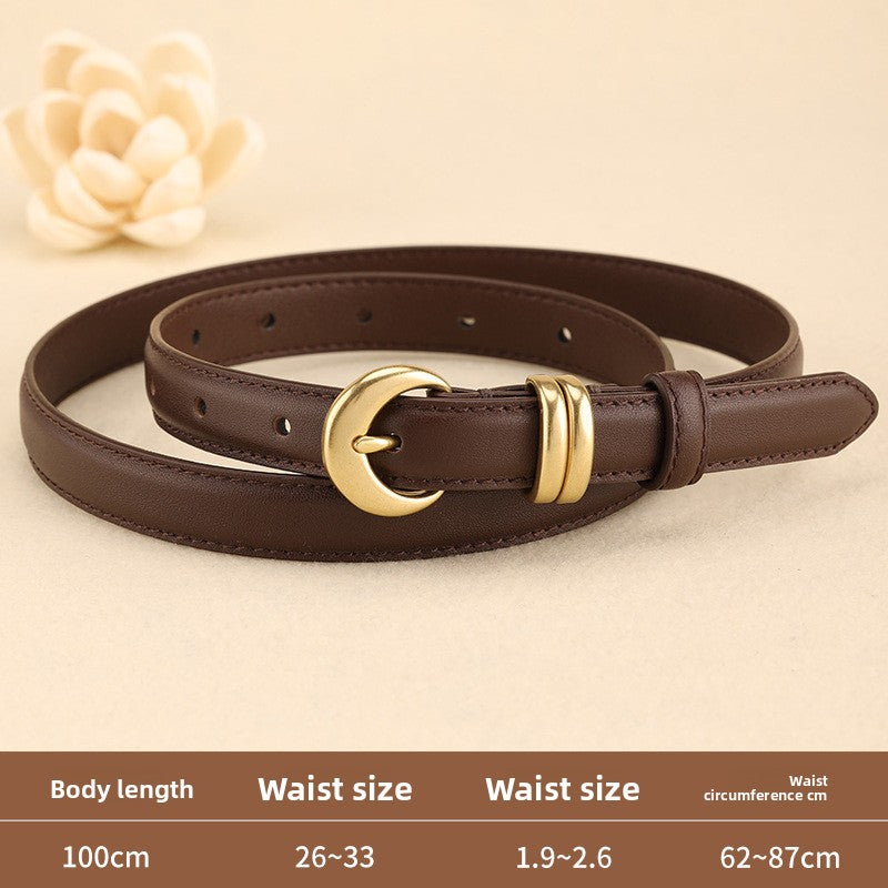 Women's Slim Leather Belt with Pin Buckle