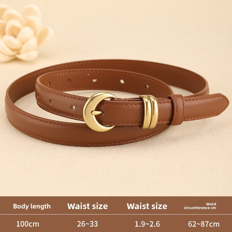 Women's Slim Leather Belt with Pin Buckle