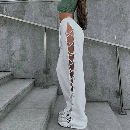 Women's Slim Side Slit Wide-Leg Pants