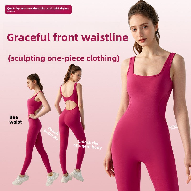 Women's Slimming Yoga Jumpsuit with Built-in Chest Pads.