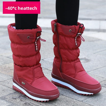 Women's Snow Boots, Thickened and Warm Cotton Shoes, Slip-Resistant and Waterproof Mid-Calf Boots, Plus Sizes