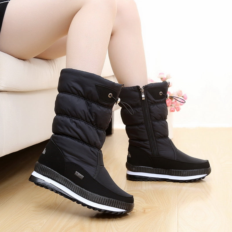 Women's Snow Boots, Thickened and Warm Cotton Shoes, Slip-Resistant and Waterproof Mid-Calf Boots, Plus Sizes