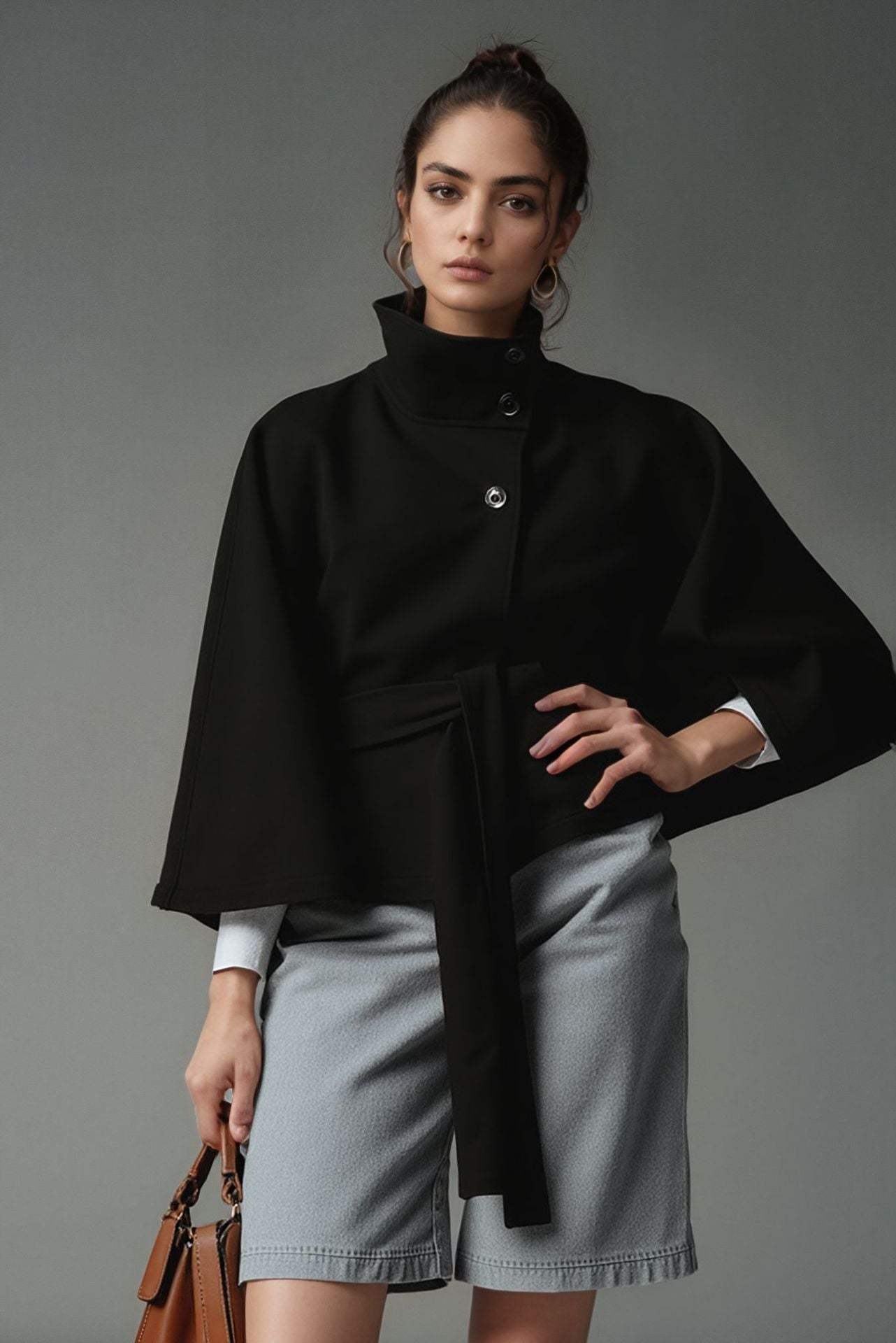 Women's Solid Color Belted Trench Coat