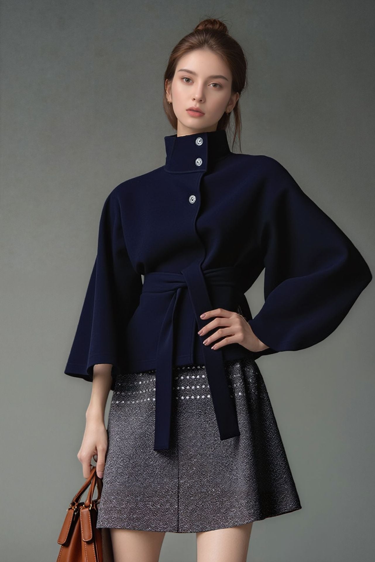 Women's Solid Color Belted Trench Coat