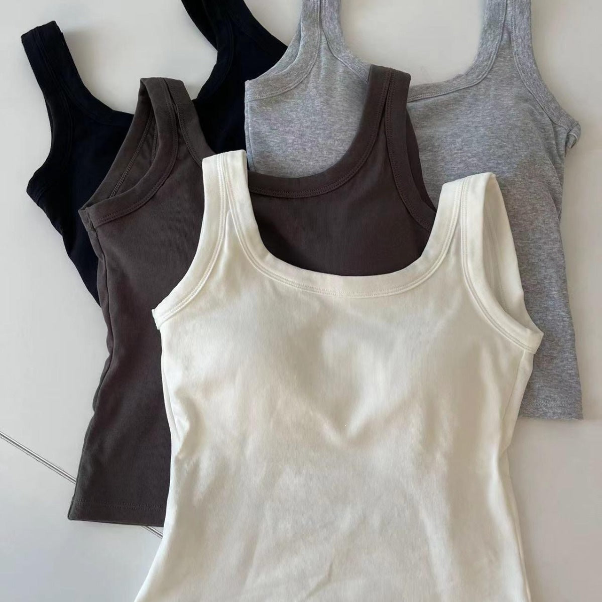 Women's Solid Color Camisole with Built-in Bra