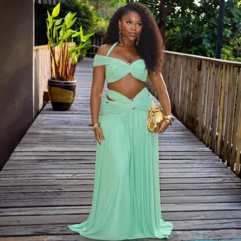 Women's Solid Color Halter Neck Two-Piece