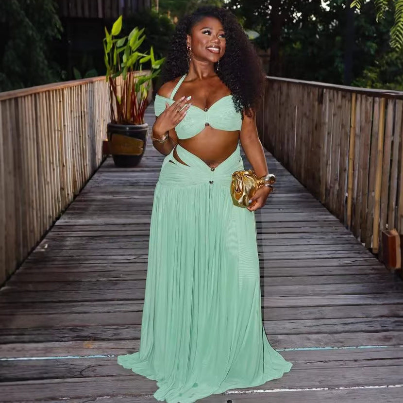 Women's Solid Color Halter Neck Two-Piece