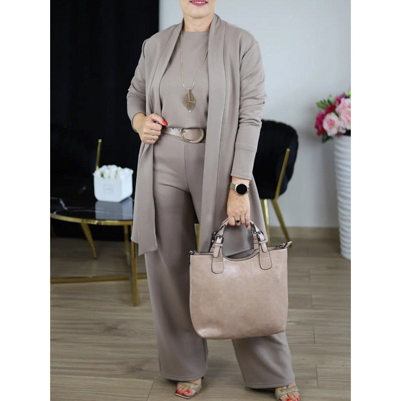Women's Solid Color Knit Three-Piece