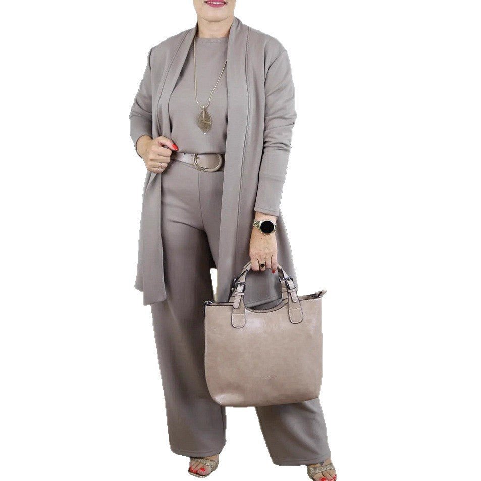 Women's Solid Color Knit Three-Piece Set