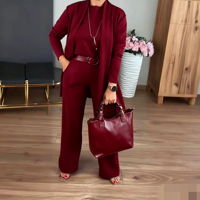 Women's Solid Color Knitted Three-Piece