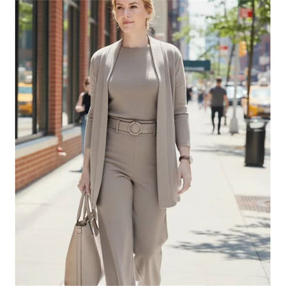 Women's Solid Color Knitted Three-Piece