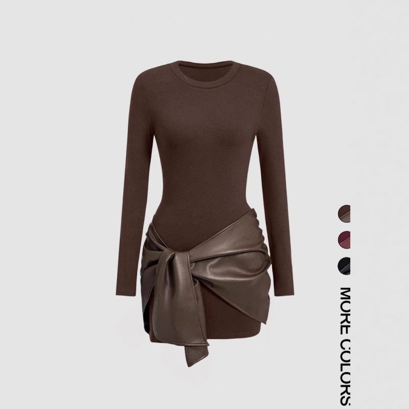 Women's solid-color long-sleeved dress