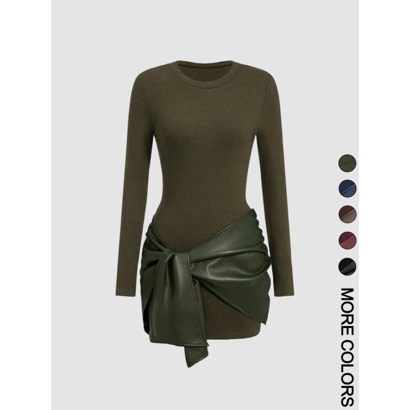 Women's solid-color long-sleeved dress