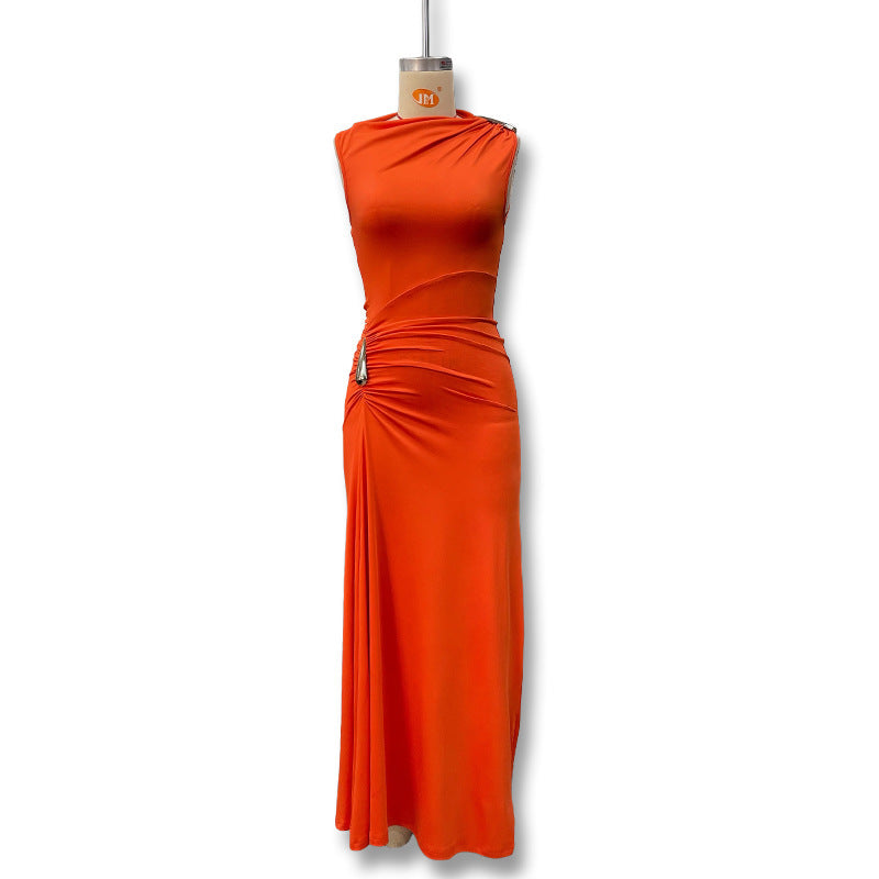Women's Solid Color Metal Decor Slim Fit Dress