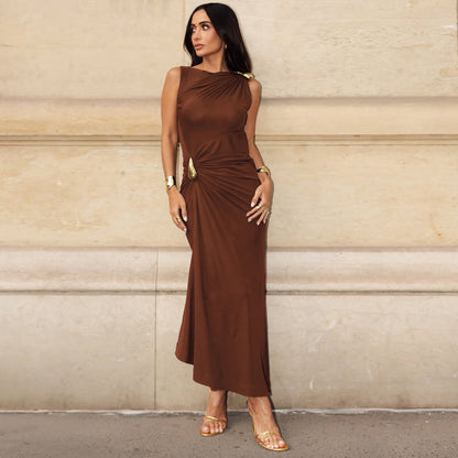 Women's Solid Color Metal Decor Slim Fit Dress