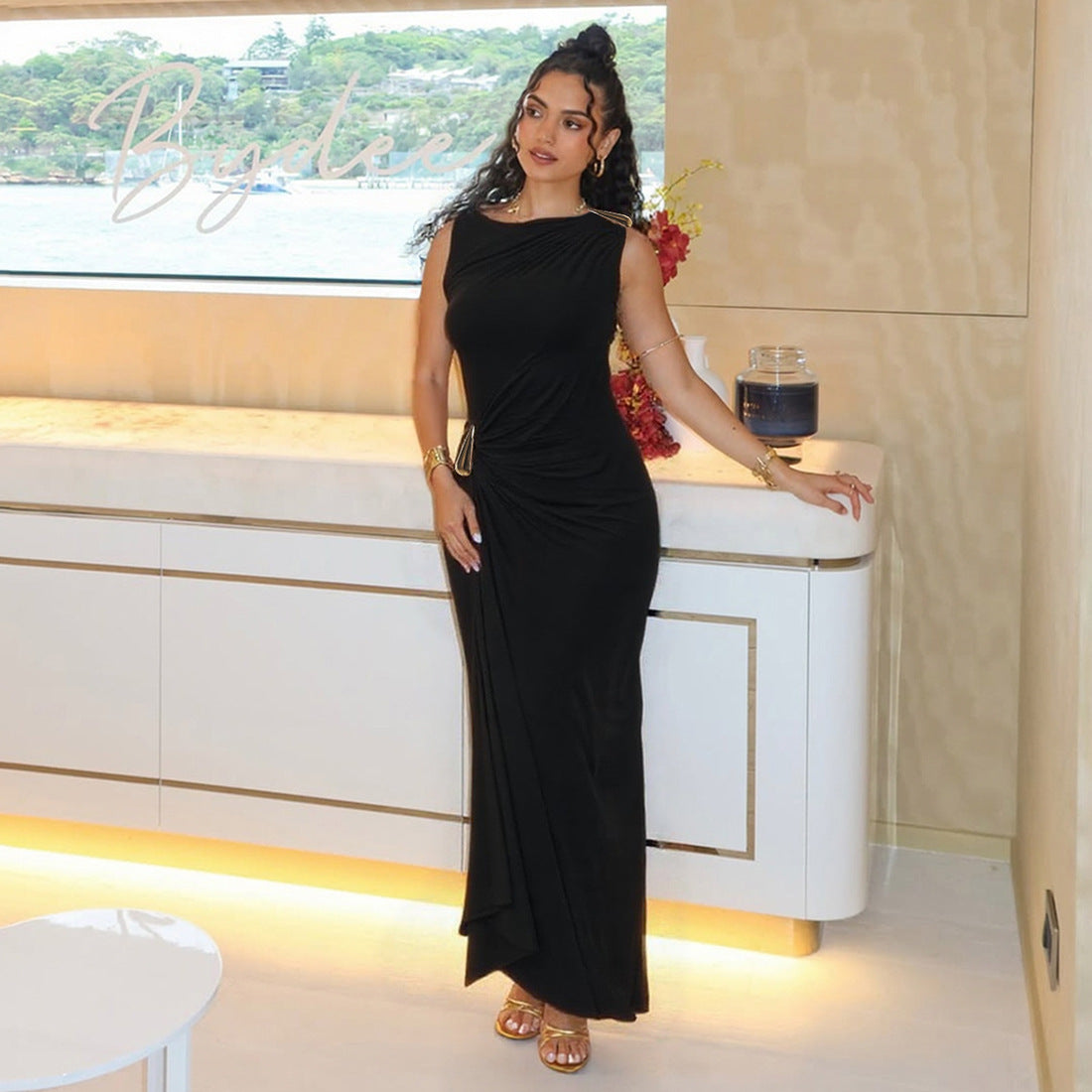 Women's Solid Color Metal Decor Slim Fit Dress