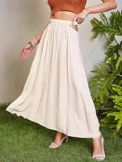 Women's Solid Color Skirt Side Hollow High Waist Elagmatic Long Skirt