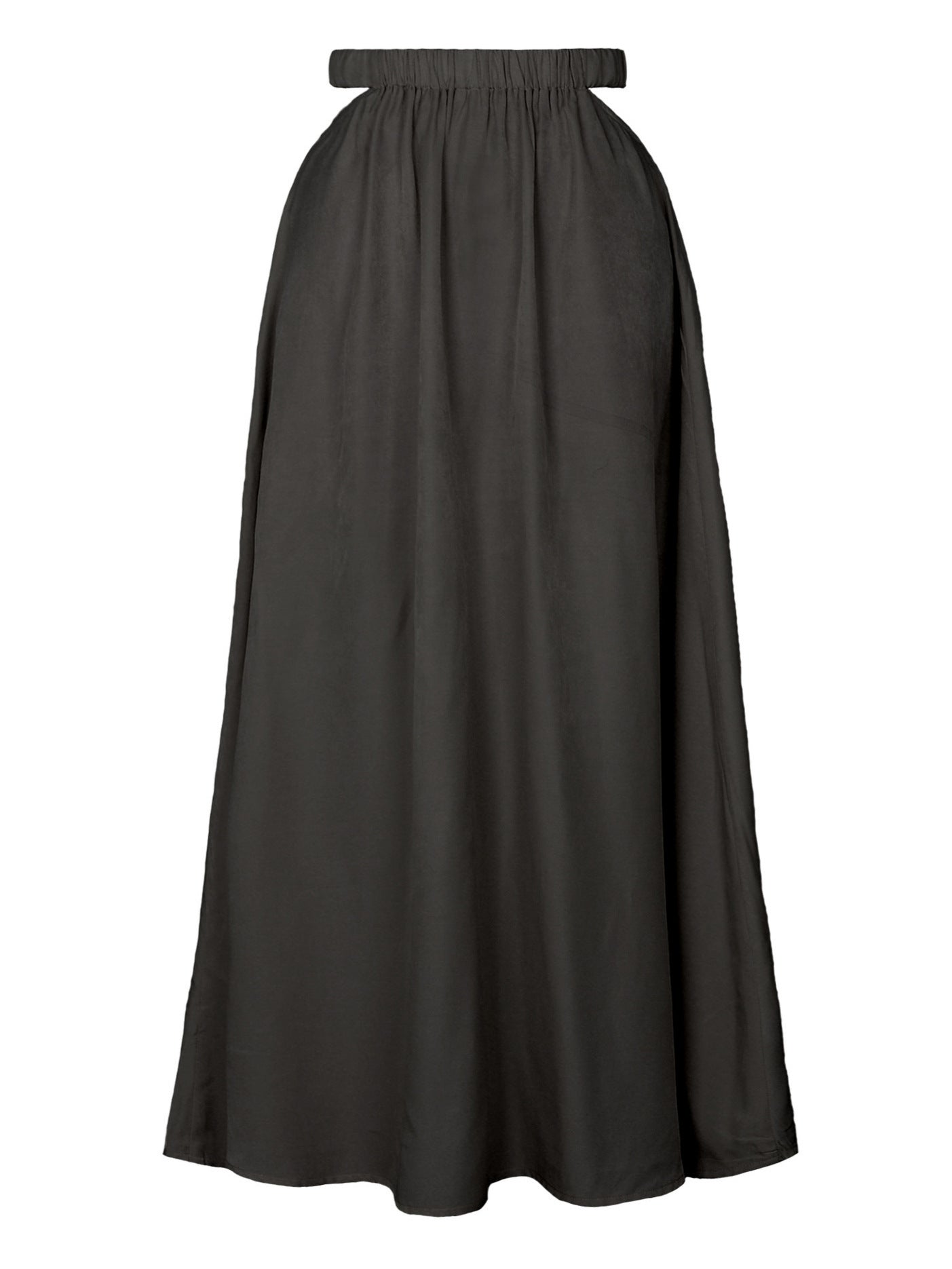 Women's Solid Color Skirt Side Hollow High Waist Elagmatic Long Skirt