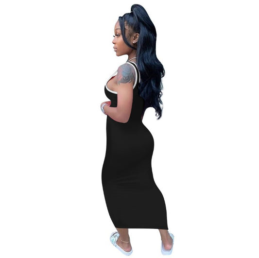 Women's Solid Color Splicing Vest Long Dress
