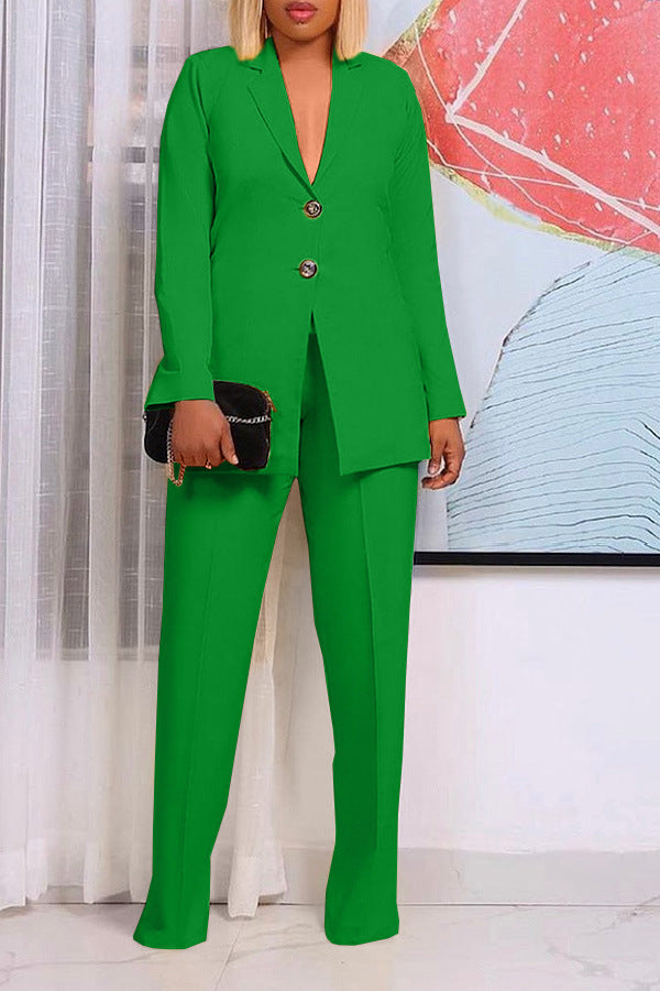 Women's Solid Color Suit Collar Two-Piece Set