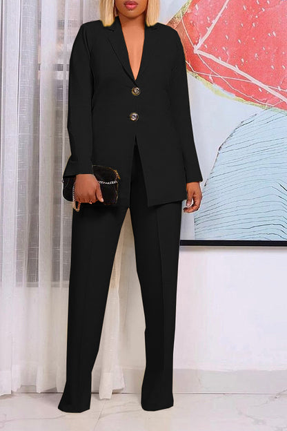 Women's Solid Color Suit Collar Two-Piece Set