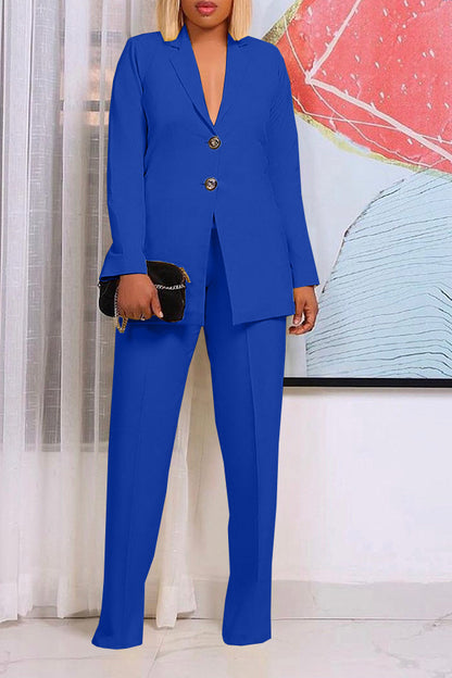 Women's Solid Color Suit Collar Two-Piece Set