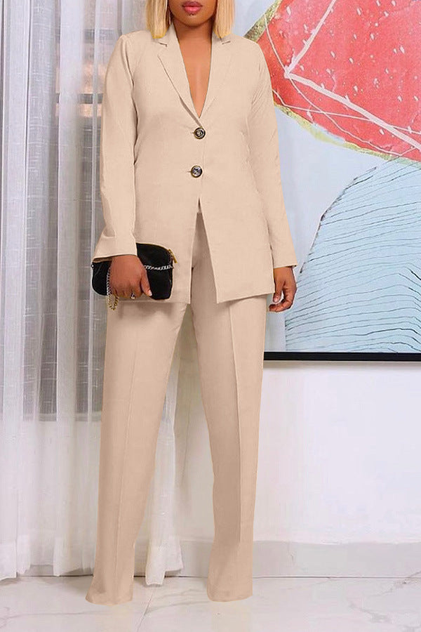 Women's Solid Color Suit Collar Two-Piece Set