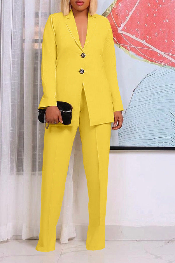 Women's Solid Color Suit Collar Two-Piece Set