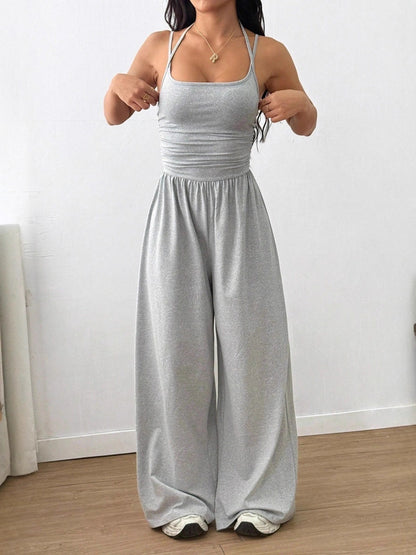 Women's Solid Color Suspender Jumpsuit