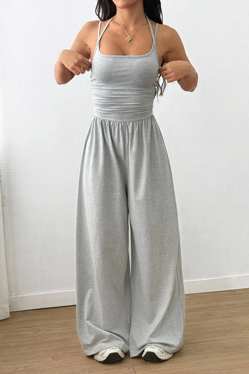 Women's Solid Color Suspender Jumpsuit