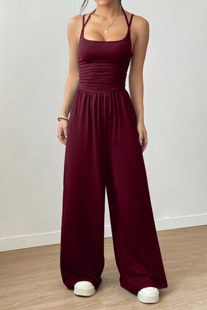 Women's Solid Color Suspender Jumpsuit