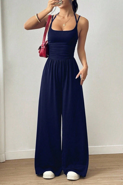 Women's Solid Color Suspender Jumpsuit