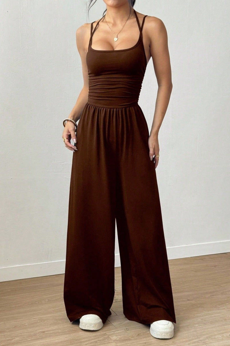Women's Solid Color Suspender Jumpsuit