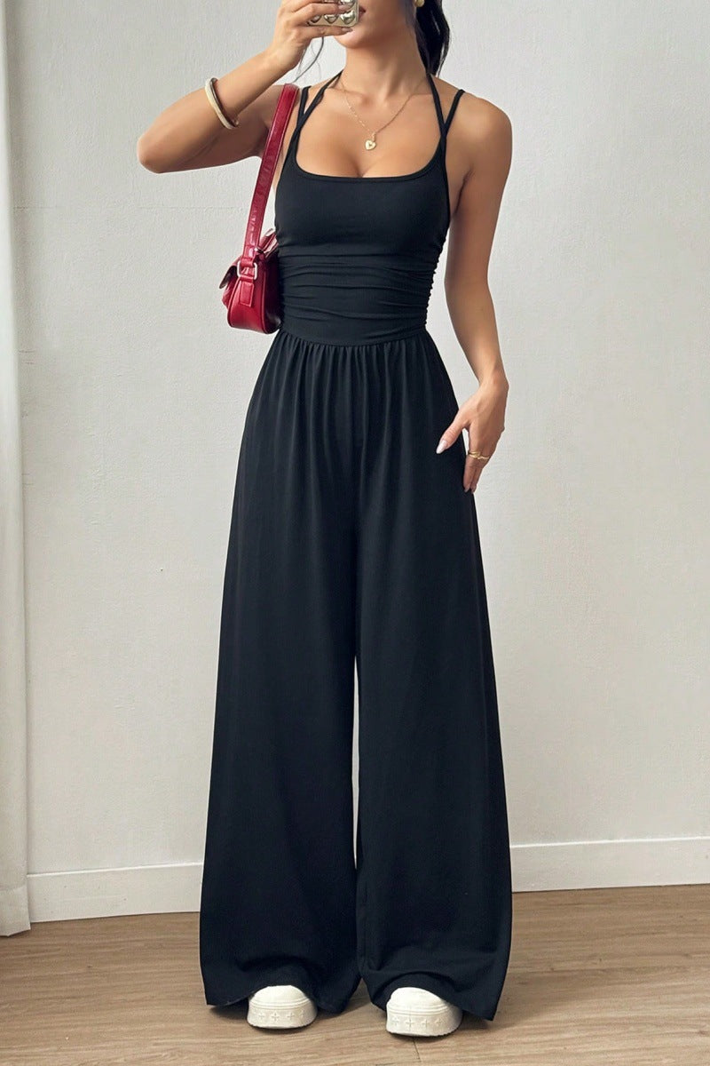 Women's Solid Color Suspender Jumpsuit