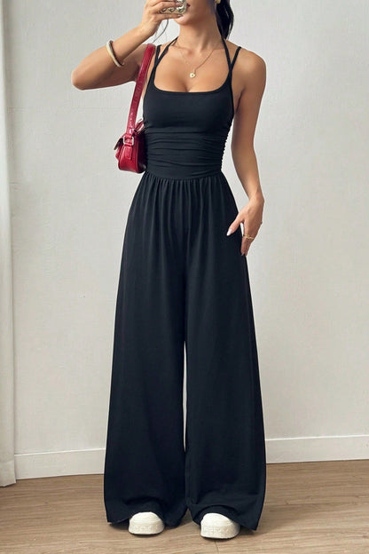 Women's Solid Color Suspender Jumpsuit