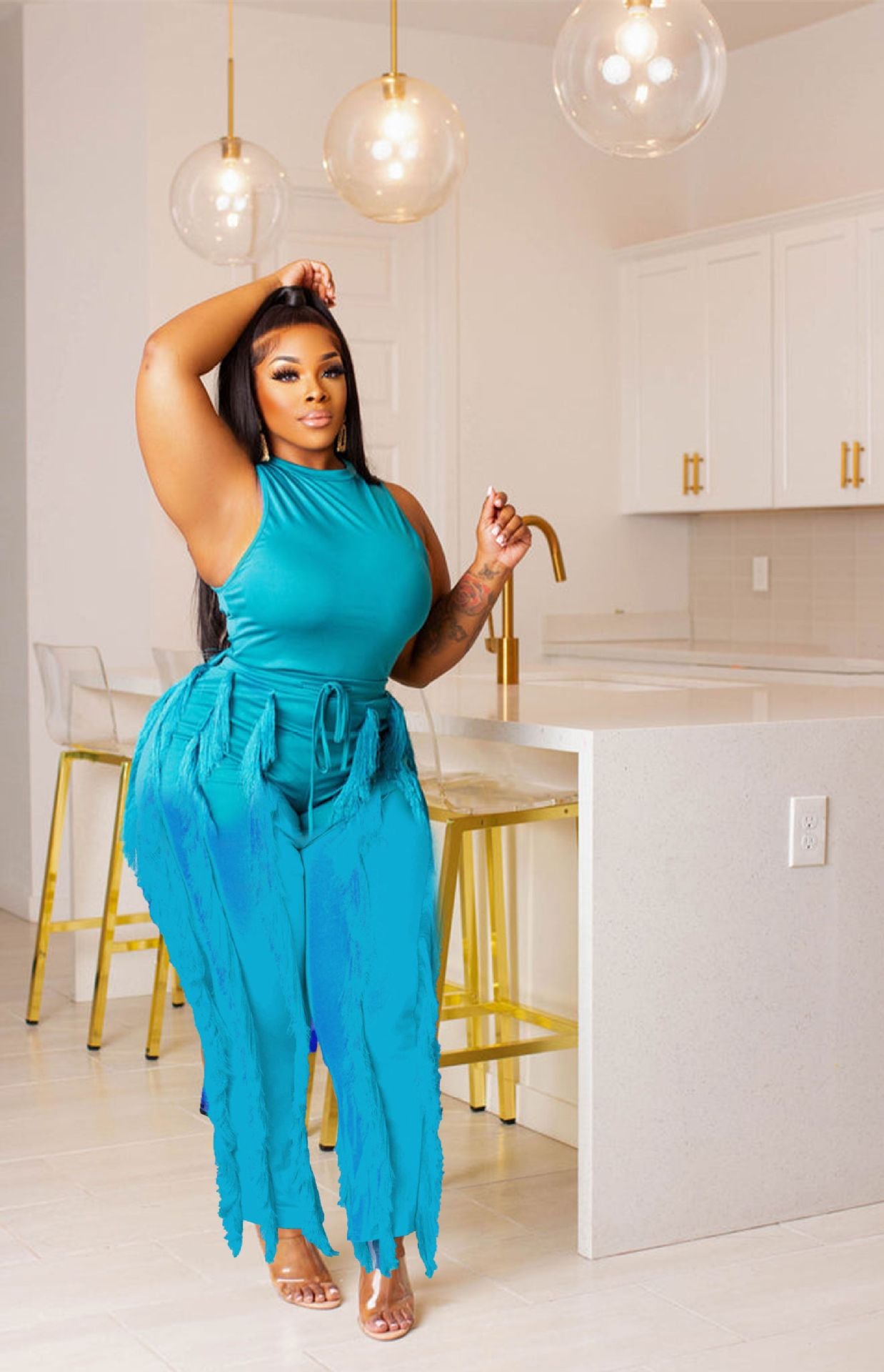 Women's Solid Color Tassel Two-Piece Suit