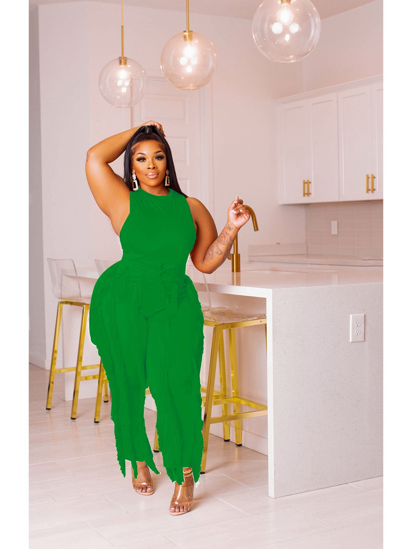 Women's Solid Color Tassel Two-Piece Suit
