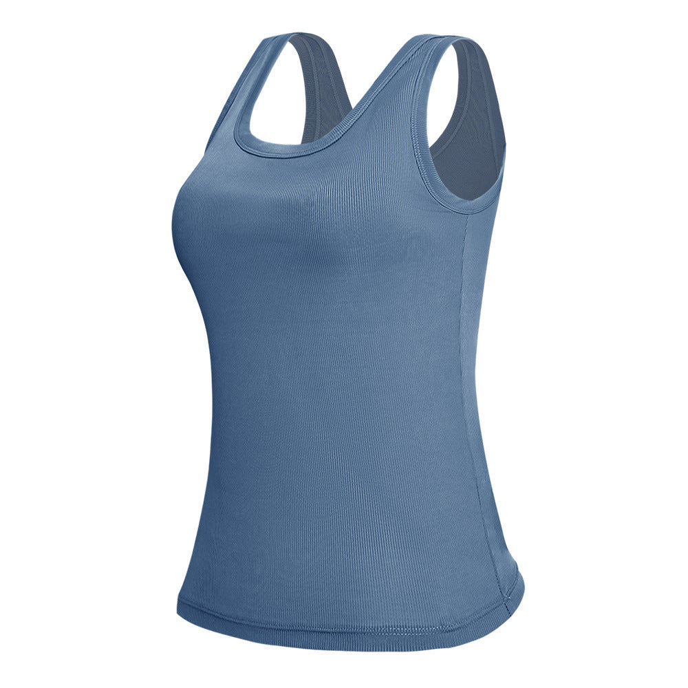 Women's Solid Color U-Neck Sleeveless Vest with Built-in Chest Pad