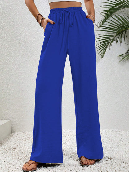 Women's Solid Color Wide-Leg Casual Pants