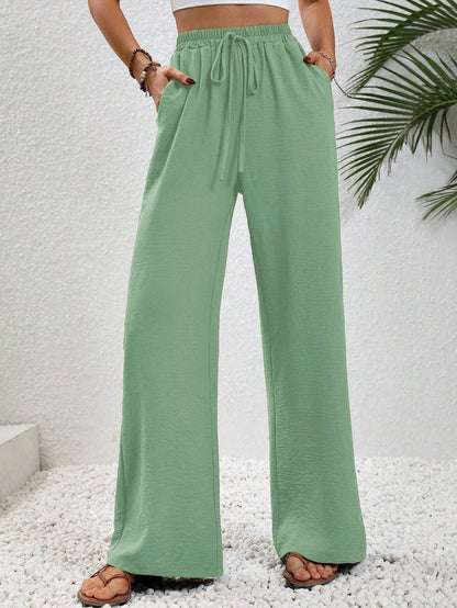 Women's Solid Color Wide-Leg Casual Pants