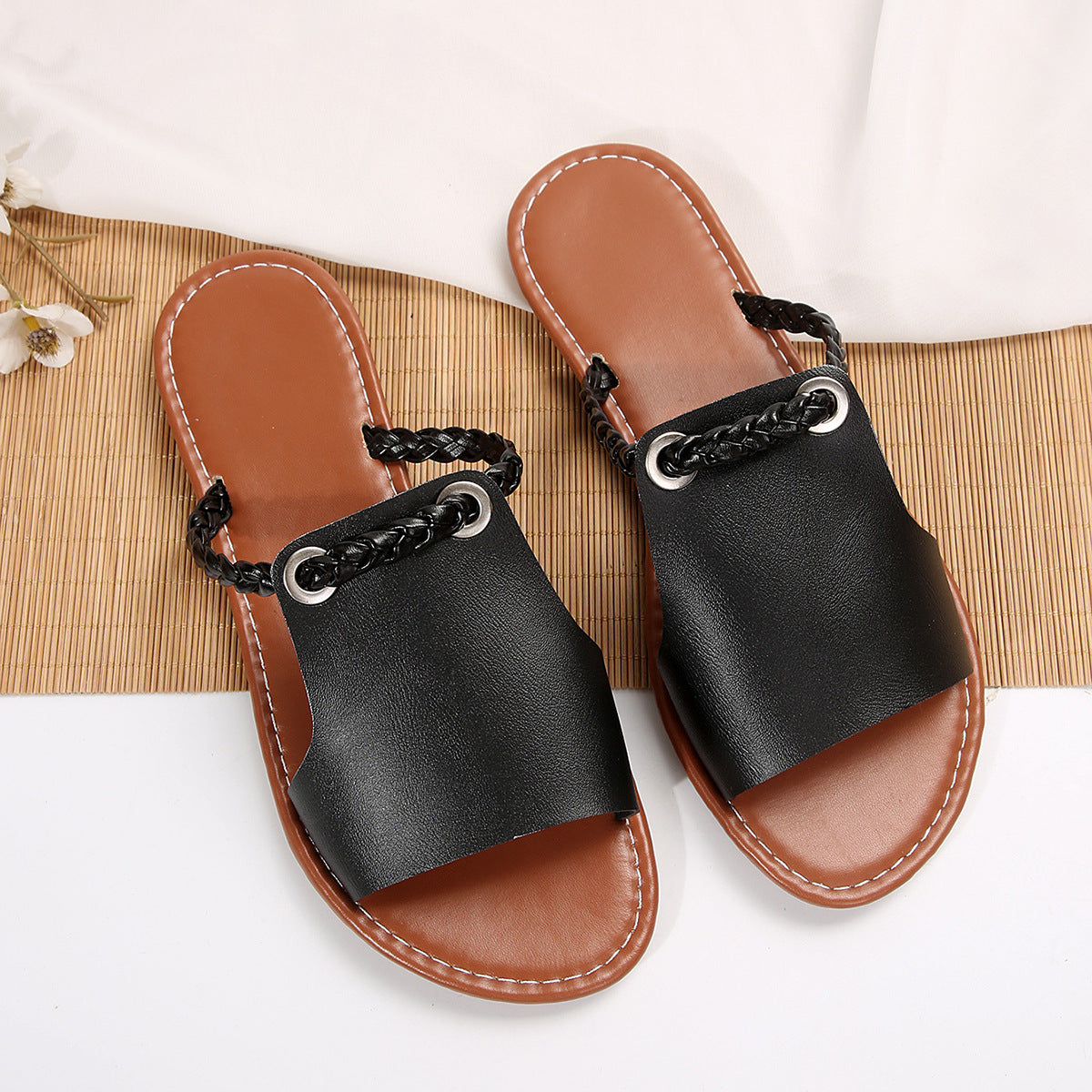Women's solid color woven simple summer sandals