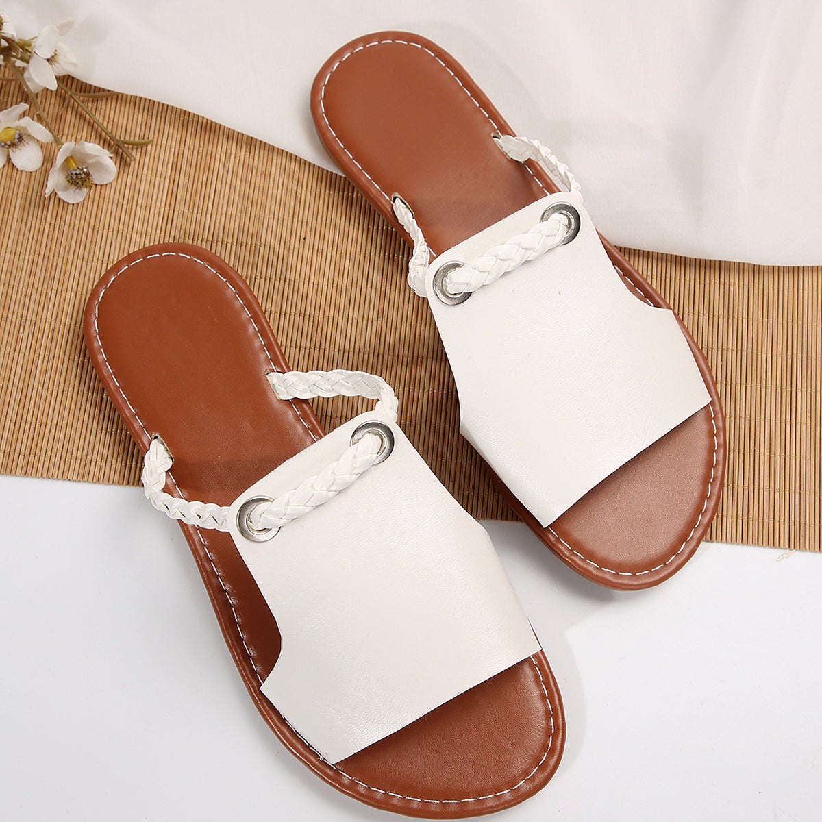 Women's solid color woven simple summer sandals