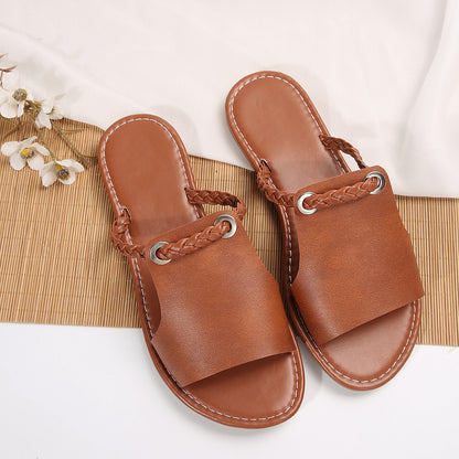 Women's solid color woven simple summer sandals
