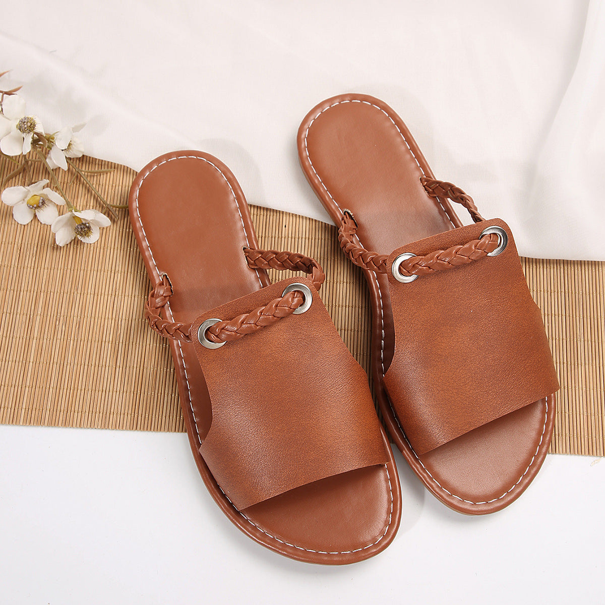 Women's solid color woven simple summer sandals