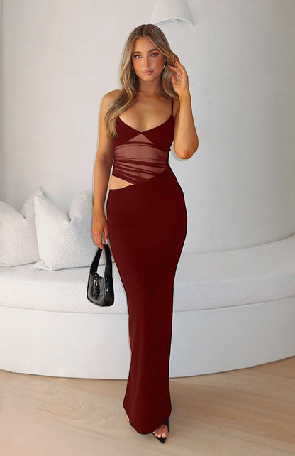 Women's Spliced Mesh Slit Slip Dress